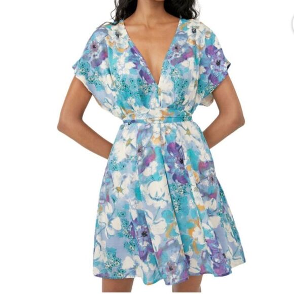 Free People Womens Freddy Modal Blend Floral Fit & Flare Dress - Picture 1 of 7
